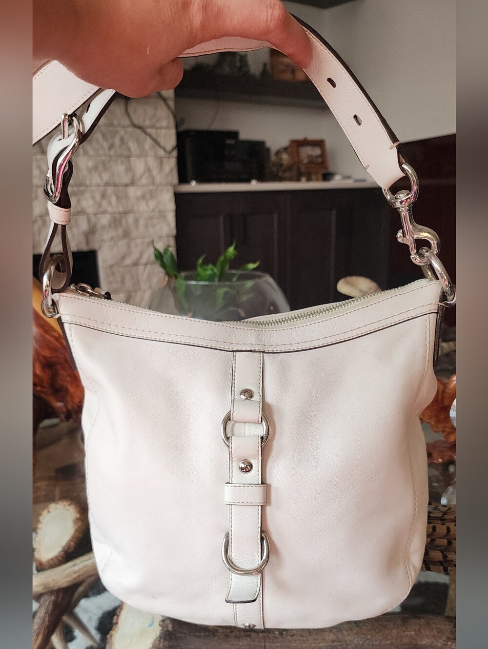 Coach White Leather Shoulder Hobo with Silver Hardware